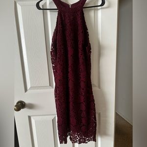 Lace burgundy short dress. Skater style dress. Form fitting worn once.
